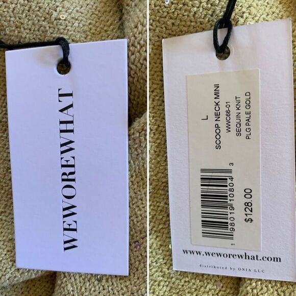 WeWoreWhat Scoop Neck Sequin‎ Mini Dress Pale Gold Size L - Picture 10 of 12